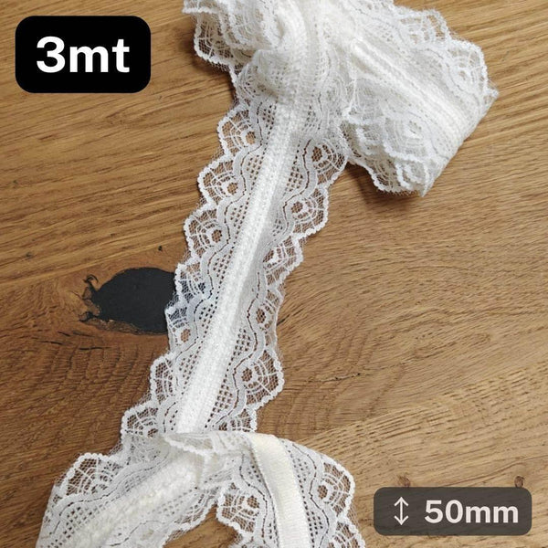 3 meters white Non Stretch Lace 50mm #DEN250620s - ACCESSOIRES LEDUC BV