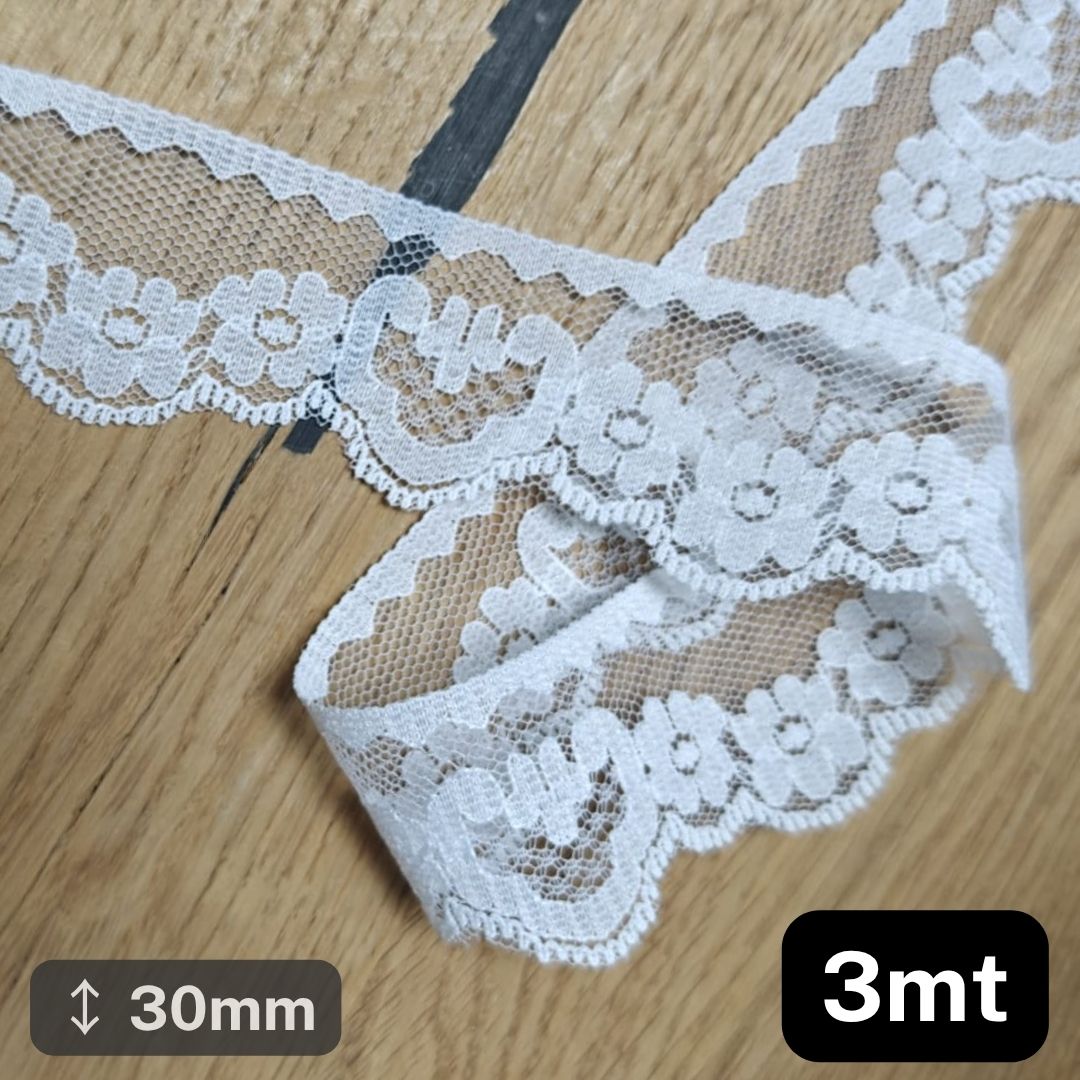 3 meters white Floral Lace 30mm #DEN250624F