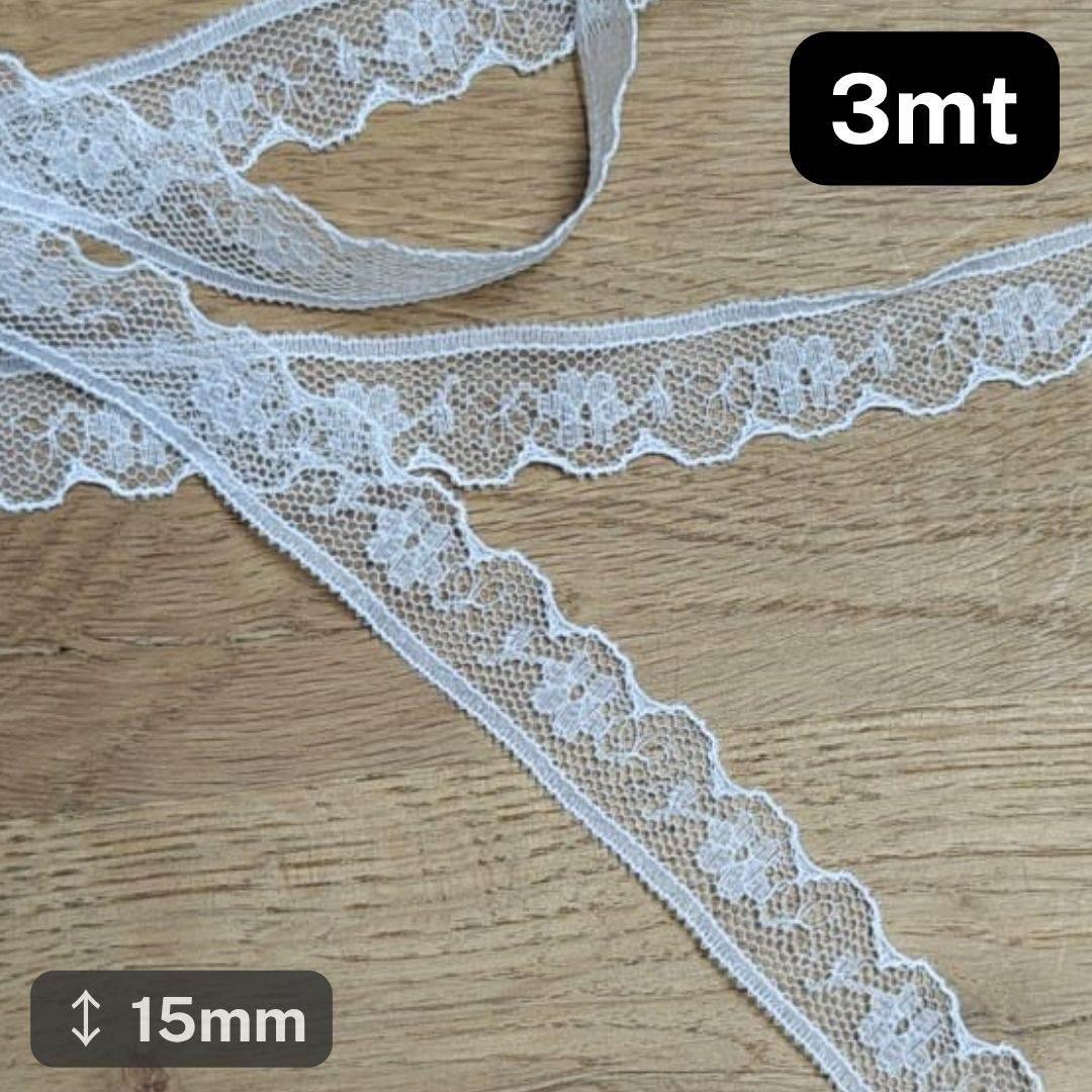 3 meters white Floral Lace 15mm #DEN250624G - ACCESSOIRES LEDUC BV