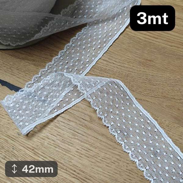 3 meters white Cotton / Nylon Lace 42mm #DEN250624C - ACCESSOIRES LEDUC BV