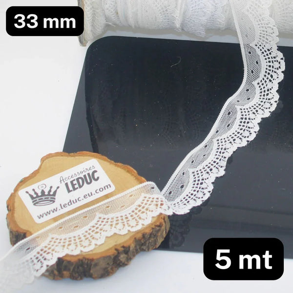 5 meters White 33mm Lace - ACCESSOIRES LEDUC BV