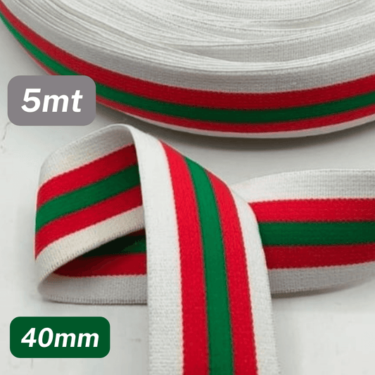 5 Meters Waistband Elastic White/Red/Green 40mm #ELA1177 - ACCESSOIRES LEDUC BV