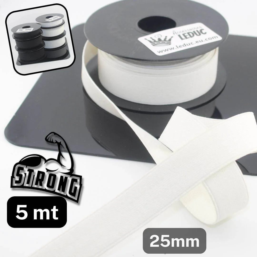 5 meters Super Strong Elastic - High Tension - Black or White available in sizes 20mm 25mm or 30mm #ELCOT - ACCESSOIRES LEDUC BV