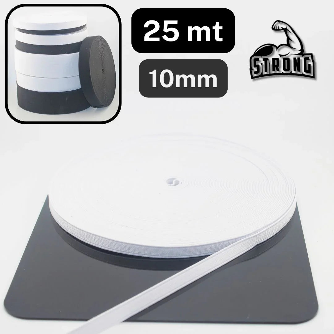 25 meters Super Strong Elastic - High Tension - Black or White available in sizes 10mm 15mm 20mm 25mm 30mm 40mm or 60mm #ELCOT - ACCESSOIRES LEDUC BV