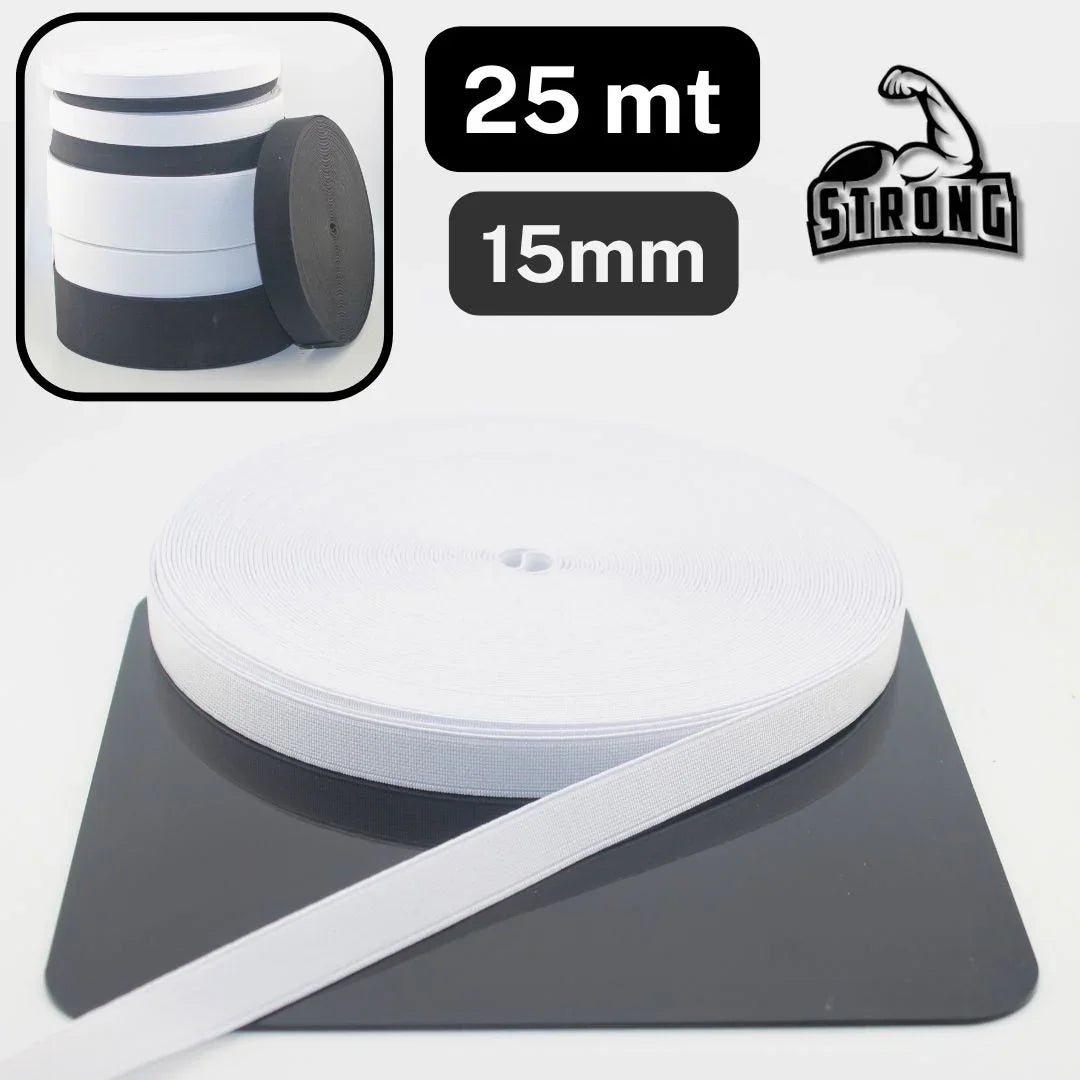 25 meters Super Strong Elastic - High Tension - Black or White available in sizes 10mm 15mm 20mm 25mm 30mm 40mm or 60mm #ELCOT - ACCESSOIRES LEDUC BV