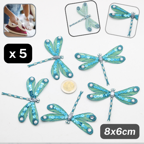Set of 5 Fireflies Iron-on Patches 8*6cm Col Turquoise #F1-01