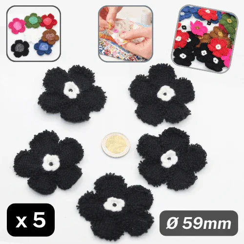 Set of 5 Fabric Bicolor Flower Brooches / Corsage Sew-on Ø59mm #F1-02 - ACCESSOIRES LEDUC BV