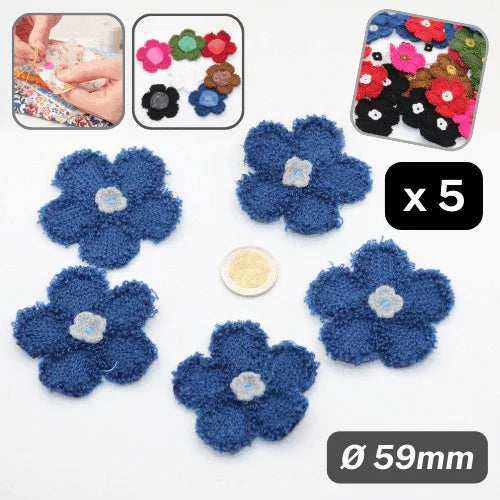 Set of 5 Fabric Bicolor Flower Brooches / Corsage Sew-on Ø59mm #F1-02 - ACCESSOIRES LEDUC BV