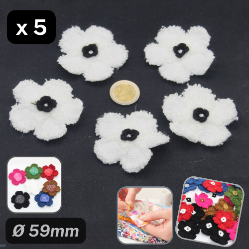 Set di 5 spille a fiori bicolori in tessuto/corpetto da cucire Ø59mm #F1-02
