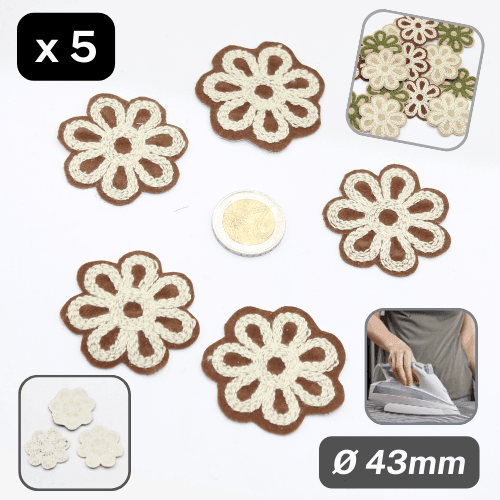 Set of 5 Suede Bicolor Flowers Iron-on Ø43mm #F1-03