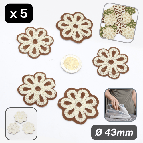 Set of 5 Suede Bicolor Flowers Iron-on Ø43mm #F1-03 - ACCESSOIRES LEDUC BV