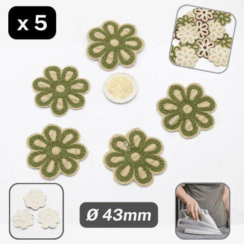 Set of 5 Suede Bicolor Flowers Iron-on Ø43mm #F1-03 - ACCESSOIRES LEDUC BV