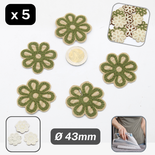 Set of 5 Suede Bicolor Flowers Iron-on Ø43mm #F1-03