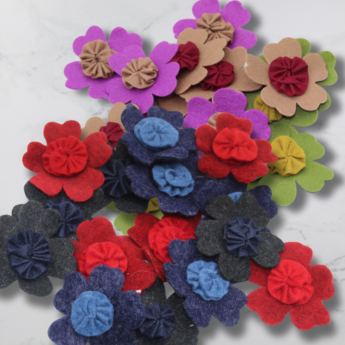 Set of 5 Felt Bicolor Flowers Sew-on Ø60mm #F1-04