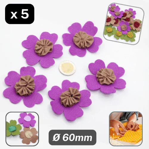Set of 5 Felt Bicolor Flowers Sew-on Ø60mm #F1-04 - ACCESSOIRES LEDUC BV