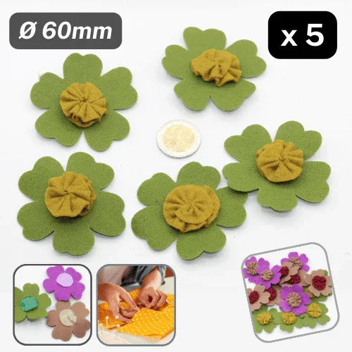 Set of 5 Felt Bicolor Flowers Sew-on Ø60mm #F1-04 - ACCESSOIRES LEDUC BV
