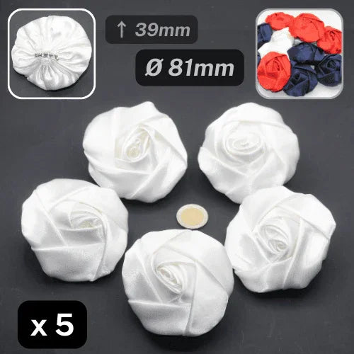 Set of 5 Satin Flowers - Brooch / Corsage Ø81mm #F1-06 - ACCESSOIRES LEDUC BV