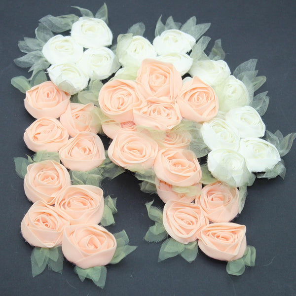 Set of 5 Voile Roses -Sew-on 100x60mm #F1-08 - ACCESSOIRES LEDUC BV