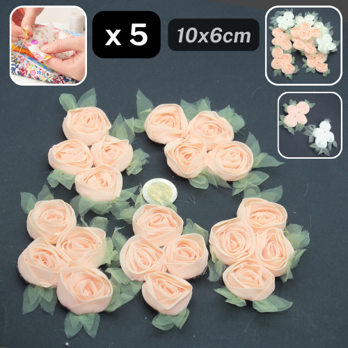 Juego de 5 rosas de gasa para coser 100x60 mm #F1-08