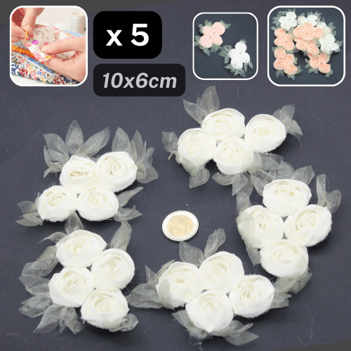 Set of 5 Voile Roses -Sew-on 100x60mm #F1-08 - ACCESSOIRES LEDUC BV