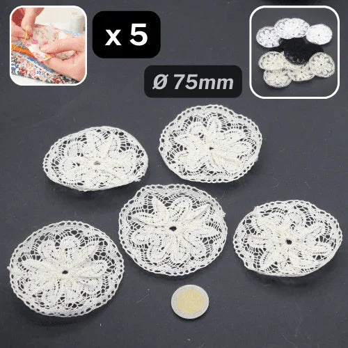 Set of 5 Macramé Floral Applications -Sew-on Ø75mm #F1-09 - ACCESSOIRES LEDUC BV