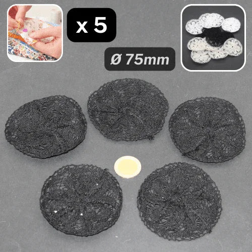 Set of 5 Macramé Floral Applications -Sew-on Ø75mm #F1-09 - ACCESSOIRES LEDUC BV