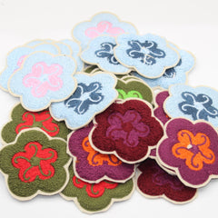 Set of 5 Fabric Bicolor Flower Iron-on Applications Ø77mm #F1-13 - ACCESSOIRES LEDUC BV