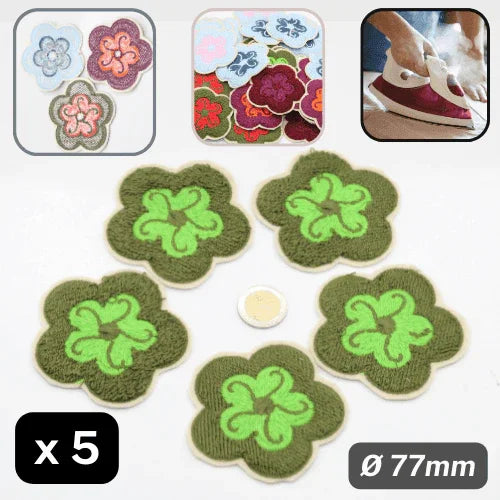 Set of 5 Fabric Bicolor Flower Iron-on Applications Ø77mm #F1-13 - ACCESSOIRES LEDUC BV