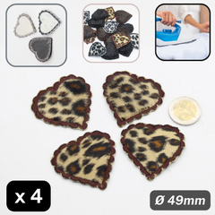 Set of 4 Heart Shape Patches in Fake Fur, Iron on , 49mm Diameter