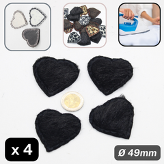 Set of 4 Heart Shape Patches in Fake Fur, Iron on , 49mm Diameter