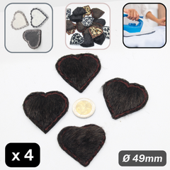 Set of 4 Heart Shape Patches in Fake Fur, Iron on , 49mm Diameter