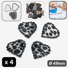 Set of 4 Heart Shape Patches in Fake Fur, Iron on , 49mm Diameter