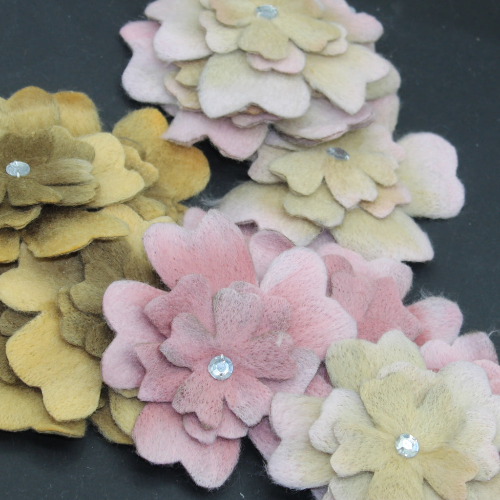Set of 5 Fake Suede Fabric Flowers with Strass - Sew-on - Applications Ø87mm #F2-01