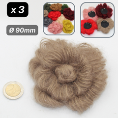 Set of 3 Woolen Flowers with safety pins Applications Ø90mm #F3-00