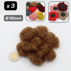 Set of 3 Woolen Flowers with safety pins Applications Ø90mm #F3-00