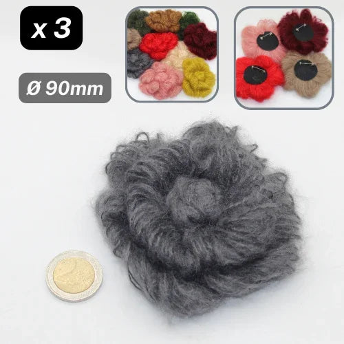 Set of 3 Woolen Flowers with safety pins Applications Ø90mm #F3-00 - ACCESSOIRES LEDUC BV