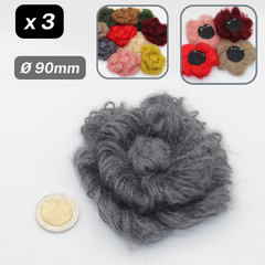 Set of 3 Woolen Flowers with safety pins Applications Ø90mm #F3-00