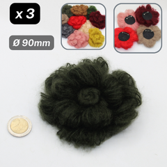 Set of 3 Woolen Flowers with safety pins Applications Ø90mm #F3-00