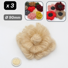 Set of 3 Woolen Flowers with safety pins Applications Ø90mm #F3-00