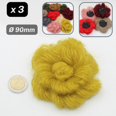 Set of 3 Woolen Flowers with safety pins Applications Ø90mm #F3-00