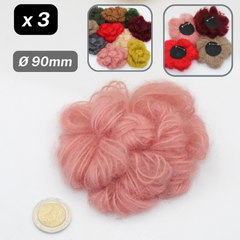 Set of 3 Woolen Flowers with safety pins Applications Ø90mm #F3-00