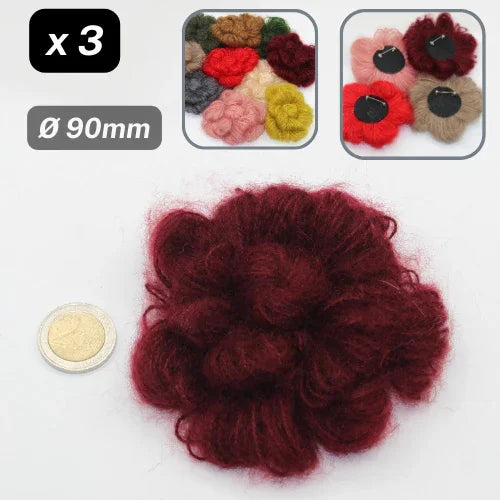 Set of 3 Woolen Flowers with safety pins Applications Ø90mm #F3-00 - ACCESSOIRES LEDUC BV