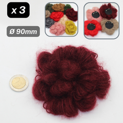 Set of 3 Woolen Flowers with safety pins Applications Ø90mm #F3-00