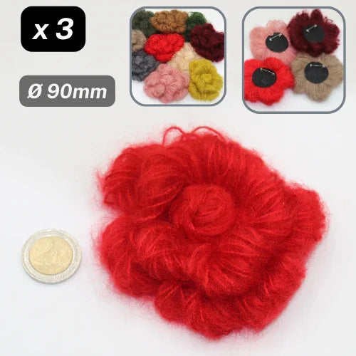 Set of 3 Woolen Flowers with safety pins Applications Ø90mm #F3-00 - ACCESSOIRES LEDUC BV