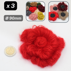 Set of 3 Woolen Flowers with safety pins Applications Ø90mm #F3-00