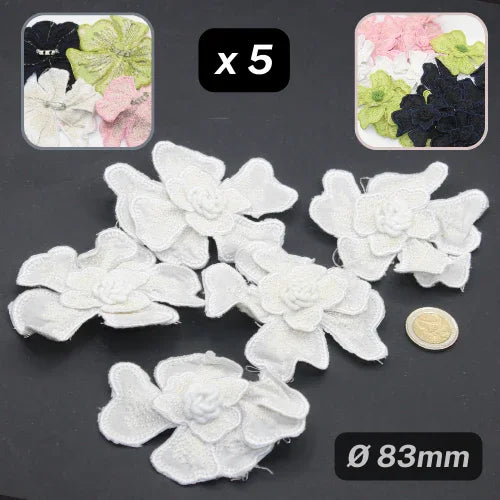 Set of 5 Fabric Colorful Flowers with safety pins Applications Ø83mm #F6-08 - ACCESSOIRES LEDUC BV