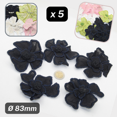 Set of 5 Fabric Colorful Flowers with safety pins Applications Ø83mm #F6-08