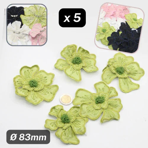 Set of 5 Fabric Colorful Flowers with safety pins Applications Ø83mm #F6-08 - ACCESSOIRES LEDUC BV