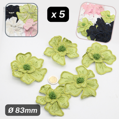 Set of 5 Fabric Colorful Flowers with safety pins Applications Ø83mm #F6-08