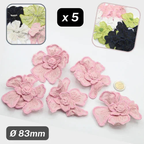 Set of 5 Fabric Colorful Flowers with safety pins Applications Ø83mm #F6-08 - ACCESSOIRES LEDUC BV